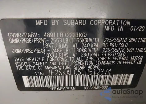 2020 Subaru Forester Sport из США, поврежденный, VIN JF2SKALC5LH512374